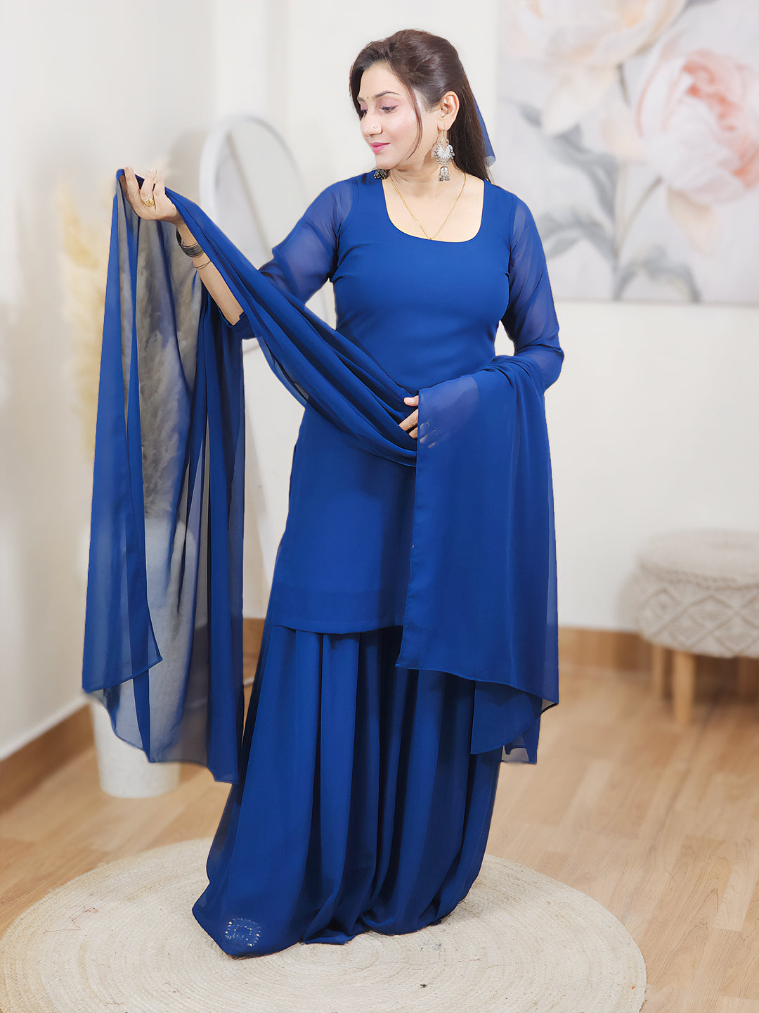 Peacock Blue Sharara Set – Regal Flared Festive Ethnic (S–5XL)