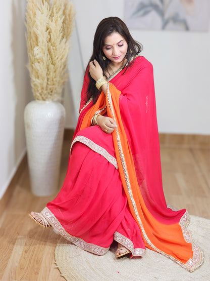 Georgette Fiery Rose Sunset Orange Sharara Dupatta Set – Bold Ethnic Festive (S–5XL)
