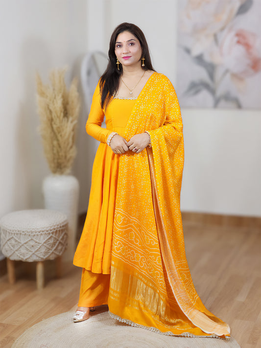 Orange Crepe Anarkali Kurta Palazzo Set with Dupatta – Sunny Flared Festive Ethnic (S–5XL)