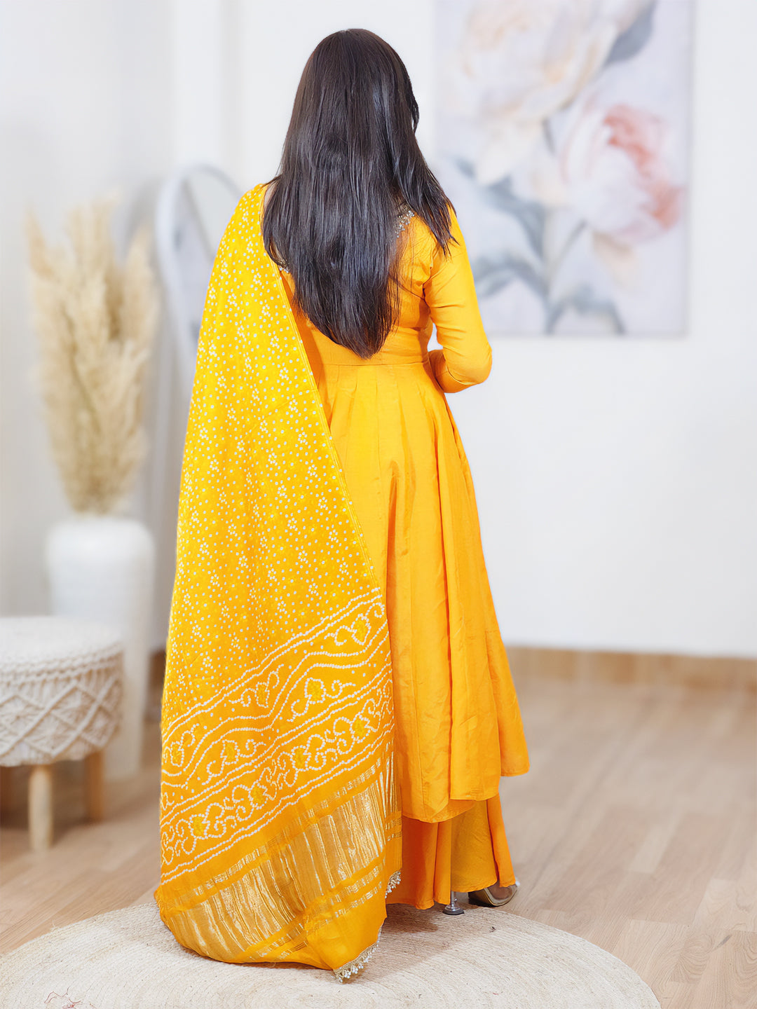 Orange Crepe Anarkali Kurta Palazzo Set with Dupatta – Sunny Flared Festive Ethnic (S–5XL)