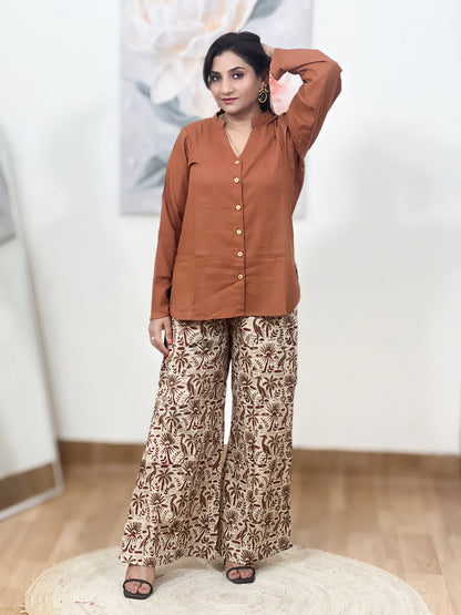 Cotton Terracotta Rust Tunic & Kalamkari Print Palazzo Set – Bohemian Ethnic