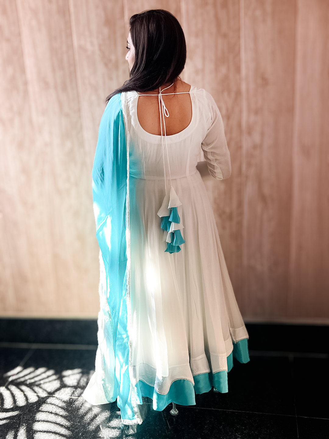 Regal Vanilla & Cyan Contrast Festive Anarkali Suit Set – Bold Ethnic Festive (S–5XL)