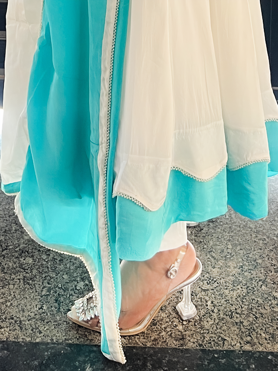 Regal Vanilla & Cyan Contrast Festive Anarkali Suit Set – Bold Ethnic Festive (S–5XL)