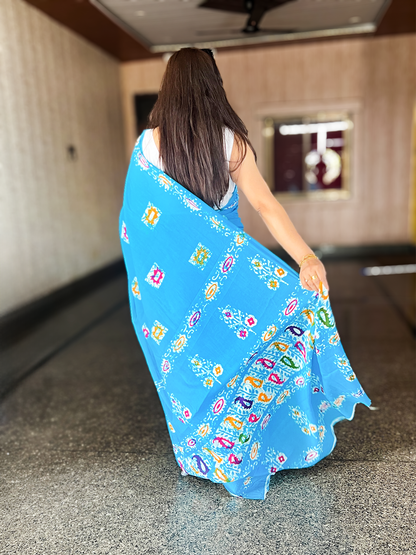 Water Blue Mal Cotton Saree – Feather-Light Saree for Festivals & Everyday Elegance (S–5XL)