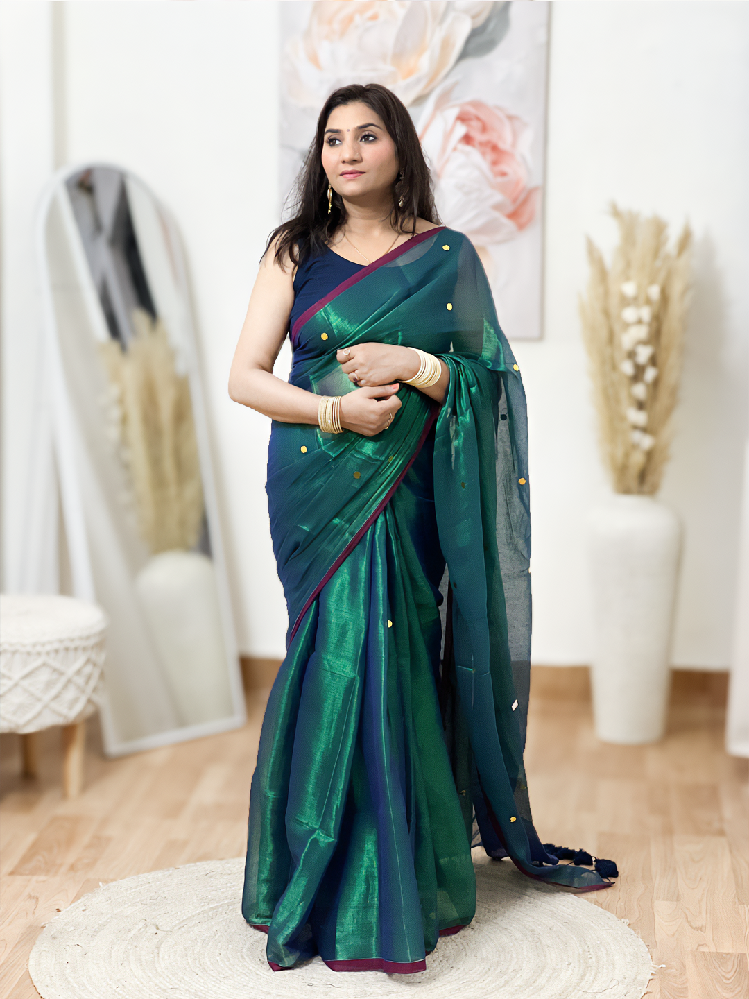 Cotton Metallic Shimmer Saree – Glamorous Festive Ethnic Glow