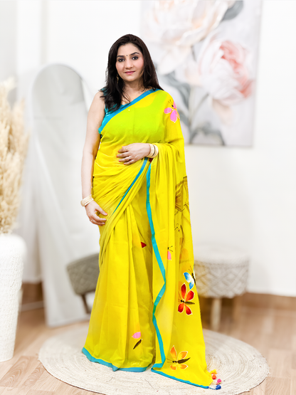 Cotton Hand-Painted Printed Saree – Artistic Bohemian Ethnic Masterpiece