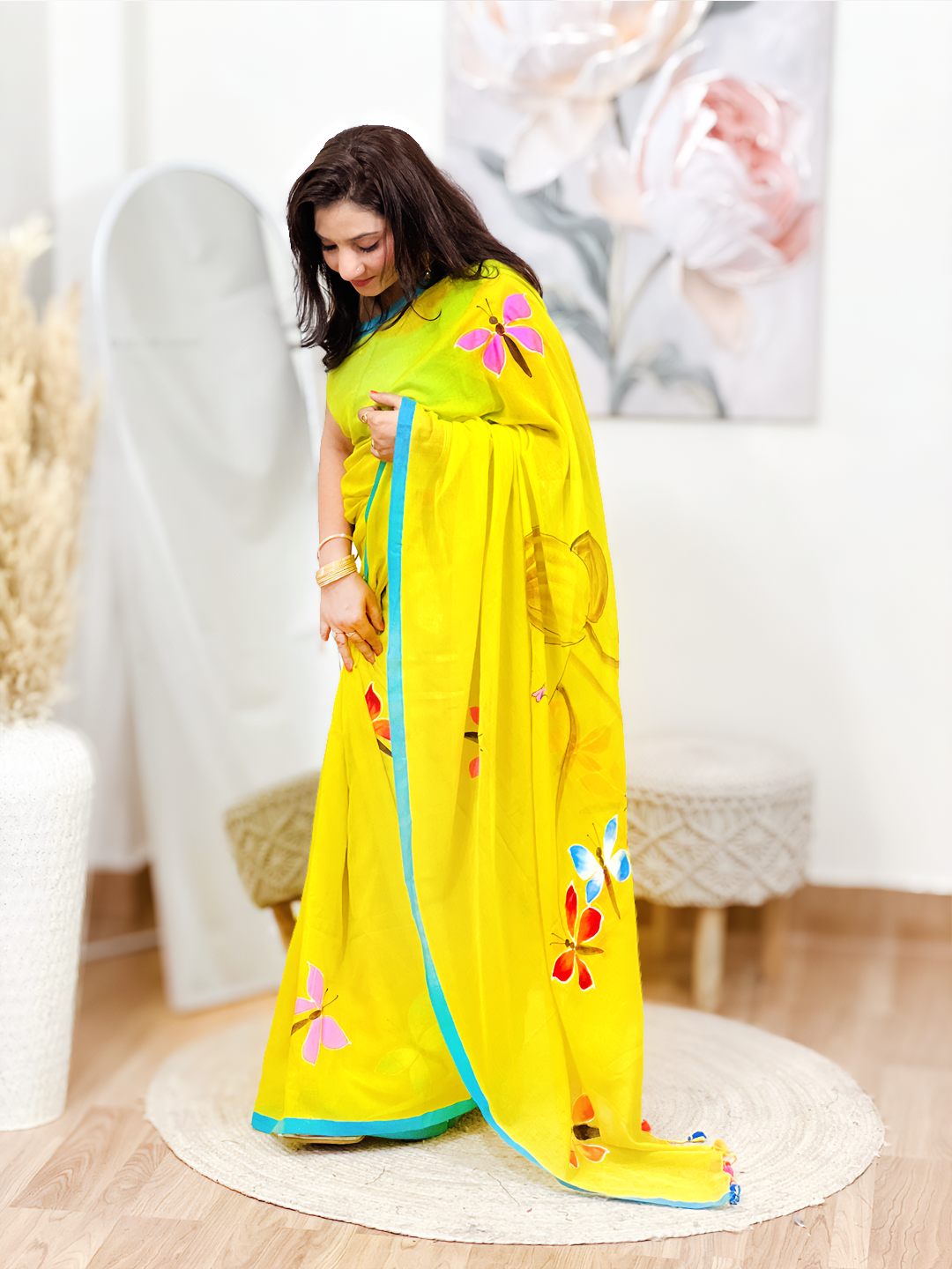 Cotton Hand-Painted Printed Saree – Artistic Bohemian Ethnic Masterpiece