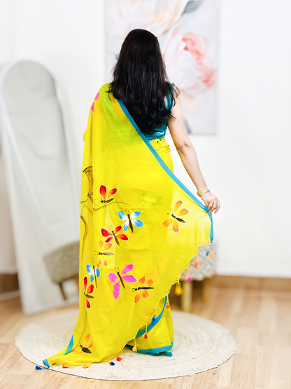 Cotton Hand-Painted Printed Saree – Artistic Bohemian Ethnic Masterpiece