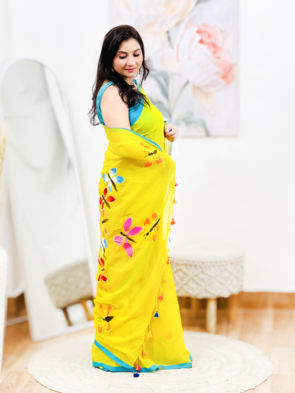 Cotton Hand-Painted Printed Saree – Artistic Bohemian Ethnic Masterpiece