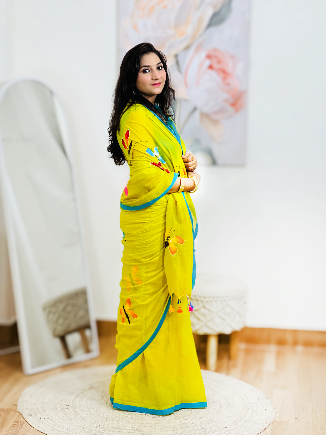 Cotton Hand-Painted Printed Saree – Artistic Bohemian Ethnic Masterpiece