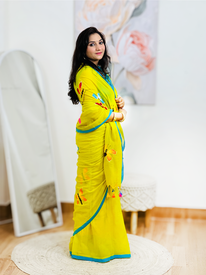 Cotton Hand-Painted Printed Saree – Artistic Bohemian Ethnic Masterpiece