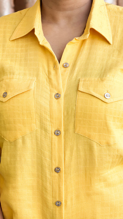 Yellow Cotton Printed Shirt & Pant Co-ord Set – Vacation-to-Office Look (S–5XL)