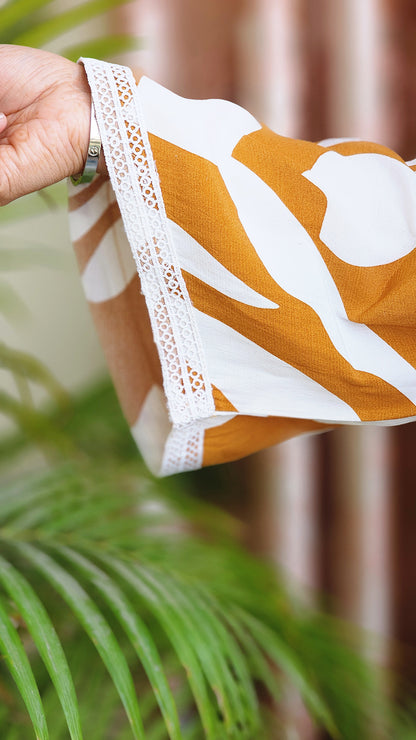 Women’s Printed Top & Palazzo Co-ord Set – Mustard Crepe Fabric- Vacation Vibes (S–5XL)